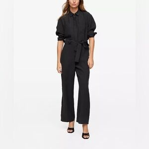 Mango Black Belted Long-Sleeve Jumpsuit